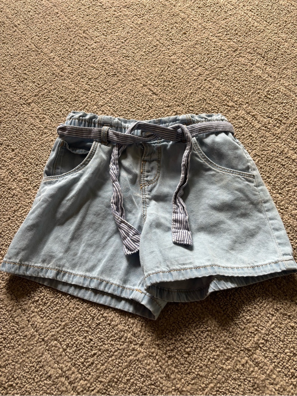 Light Blue Zara girls 3/4 High-Waist Denim Shorts with Tie Belt